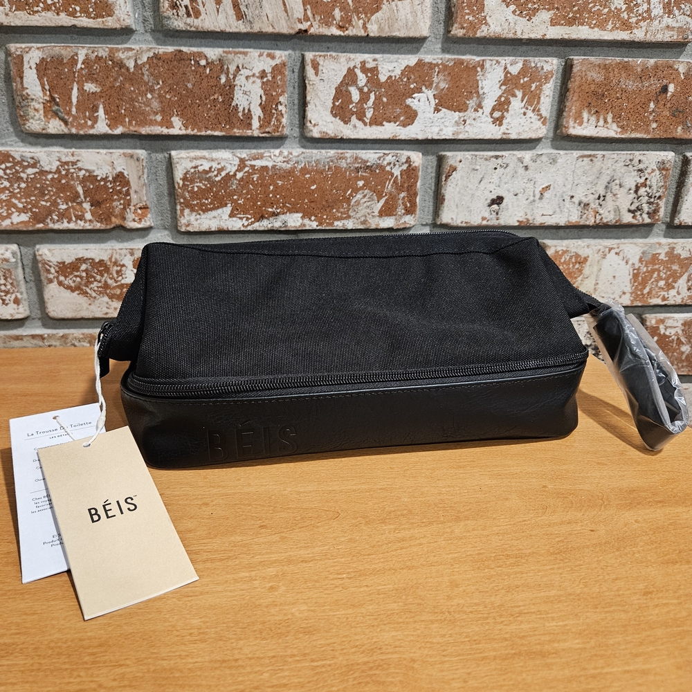 BÉIS The Dopp Kit | Black Travel Toiletry Bag | Structured Organizer